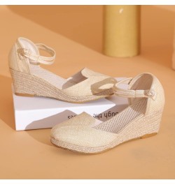 Women Sandals Platform Wedge Linen Sandals Fashion Versatile Braided Buckle Breathable Yoga Mat Sandals for Women Beige $16.1...