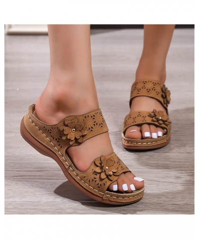 2023 New Slippers with Flowers Women's Vintage Wedge Heel Slippers Comfortable Platform Orthopedic Sandals Summer Peep Toe Sl...