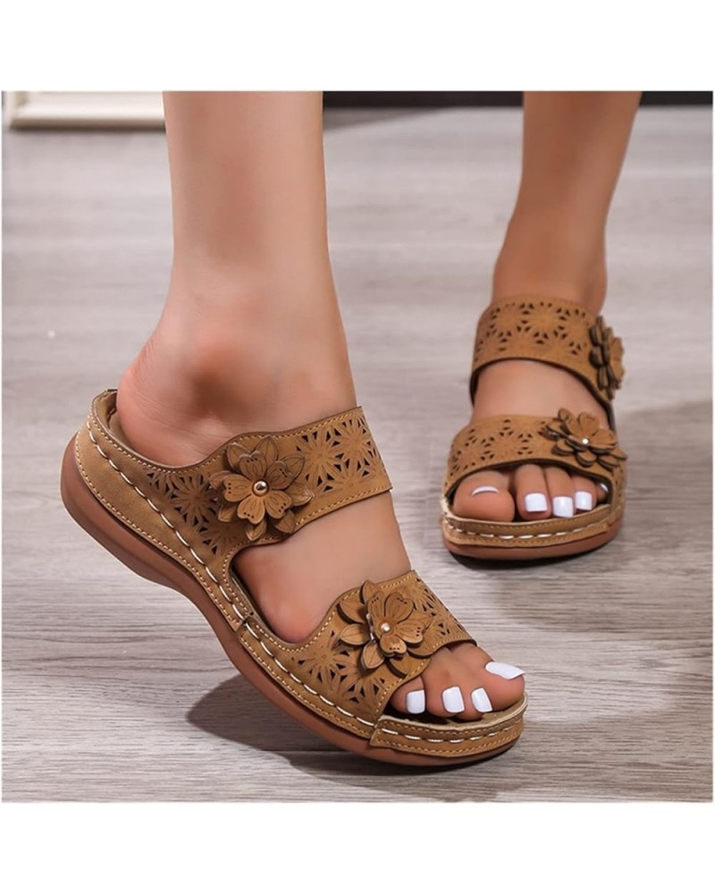 2023 New Slippers with Flowers Women's Vintage Wedge Heel Slippers Comfortable Platform Orthopedic Sandals Summer Peep Toe Sl...