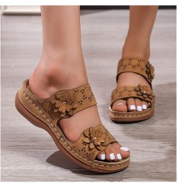 2023 New Slippers with Flowers Women's Vintage Wedge Heel Slippers Comfortable Platform Orthopedic Sandals Summer Peep Toe Sl...