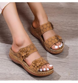 2023 New Slippers with Flowers Women's Vintage Wedge Heel Slippers Comfortable Platform Orthopedic Sandals Summer Peep Toe Sl...