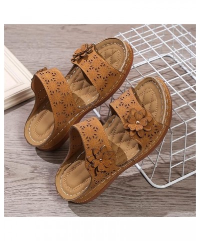 2023 New Slippers with Flowers Women's Vintage Wedge Heel Slippers Comfortable Platform Orthopedic Sandals Summer Peep Toe Sl...