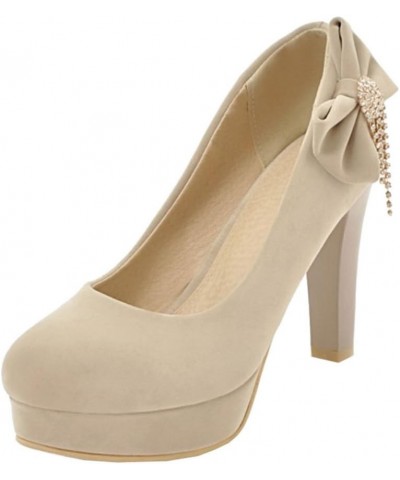 Pumps with Suede Materail and Cute Bowtie Large Slip-on Shoes Beige $24.43 Pumps