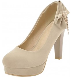 Pumps with Suede Materail and Cute Bowtie Large Slip-on Shoes Beige $24.43 Pumps