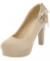 Pumps with Suede Materail and Cute Bowtie Large Slip-on Shoes Beige $24.43 Pumps