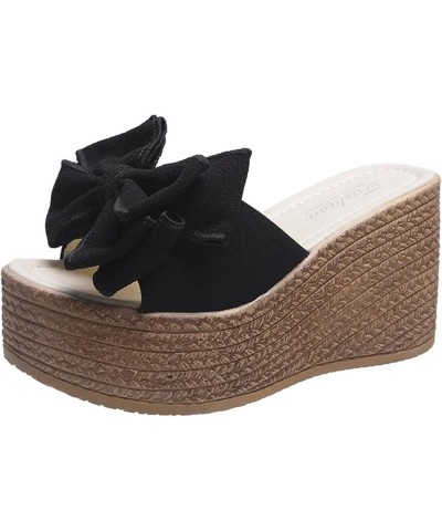 Women's Slip On Dressy Heel Sandals Summer Butterfly 2024 Platform Wedge Ladies Spring Espadrille Trendy Solid Beach Black $1...