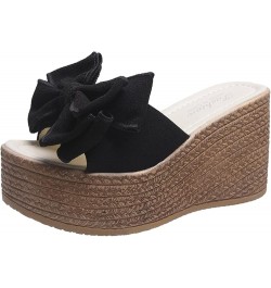 Women's Slip On Dressy Heel Sandals Summer Butterfly 2024 Platform Wedge Ladies Spring Espadrille Trendy Solid Beach Black $1...