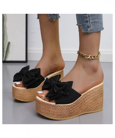 Women's Slip On Dressy Heel Sandals Summer Butterfly 2024 Platform Wedge Ladies Spring Espadrille Trendy Solid Beach Black $1...