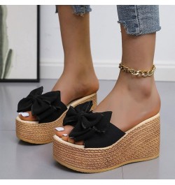 Women's Slip On Dressy Heel Sandals Summer Butterfly 2024 Platform Wedge Ladies Spring Espadrille Trendy Solid Beach Black $1...