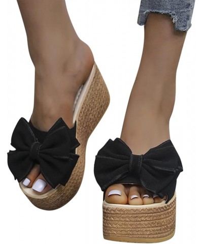 Women's Slip On Dressy Heel Sandals Summer Butterfly 2024 Platform Wedge Ladies Spring Espadrille Trendy Solid Beach Black $1...