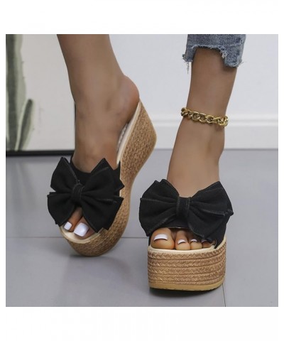 Women's Slip On Dressy Heel Sandals Summer Butterfly 2024 Platform Wedge Ladies Spring Espadrille Trendy Solid Beach Black $1...