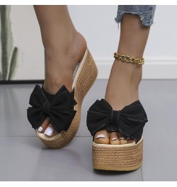 Women's Slip On Dressy Heel Sandals Summer Butterfly 2024 Platform Wedge Ladies Spring Espadrille Trendy Solid Beach Black $1...