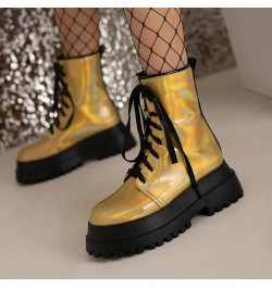 Ankle Bootie for Women Lace up Platform High Heel Boots Fashion Hiking Round Toe Chunky Block Heel Leather Booties Yellow $29...