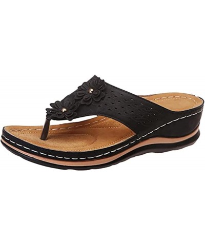 Orthopedic Sandals For Women Arch Support Slide In Comfortable Wide Width Orthotic Casual Dressy Summer Sandals S-black $13.3...