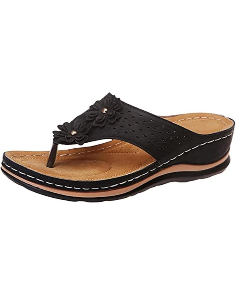 Orthopedic Sandals For Women Arch Support Slide In Comfortable Wide Width Orthotic Casual Dressy Summer Sandals S-black $13.3...