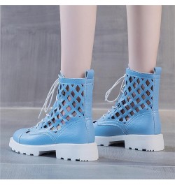 Womens Mid Thick Heeled Cutout Mid Shaft Calf Boot Casual Lace up Round-Toe for Ladies Fall Breathable Boots Shoes White $25....