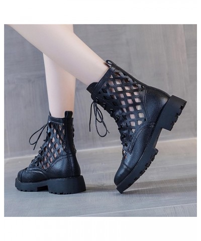 Womens Mid Thick Heeled Cutout Mid Shaft Calf Boot Casual Lace up Round-Toe for Ladies Fall Breathable Boots Shoes White $25....