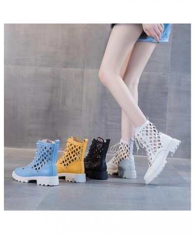 Womens Mid Thick Heeled Cutout Mid Shaft Calf Boot Casual Lace up Round-Toe for Ladies Fall Breathable Boots Shoes White $25....