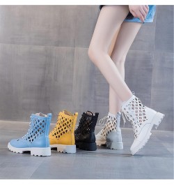 Womens Mid Thick Heeled Cutout Mid Shaft Calf Boot Casual Lace up Round-Toe for Ladies Fall Breathable Boots Shoes White $25....