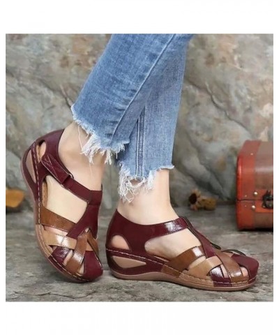 Sandals for Women Summer Closed Toe Hollow Wedge Sandals Soft PU Leather Closed Toe Vintage Anti-Slip Sandals Closed Toe Sand...