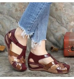 Sandals for Women Summer Closed Toe Hollow Wedge Sandals Soft PU Leather Closed Toe Vintage Anti-Slip Sandals Closed Toe Sand...