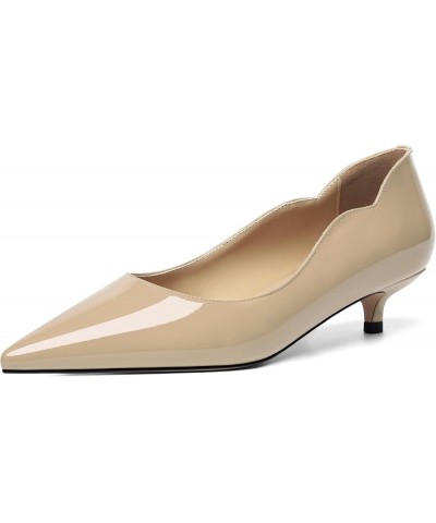 Womens Pointed Toe Casual Slip On Patent Business Solid Kitten Low Heel Pumps Shoes 1.5 Inch Beige $37.23 Pumps