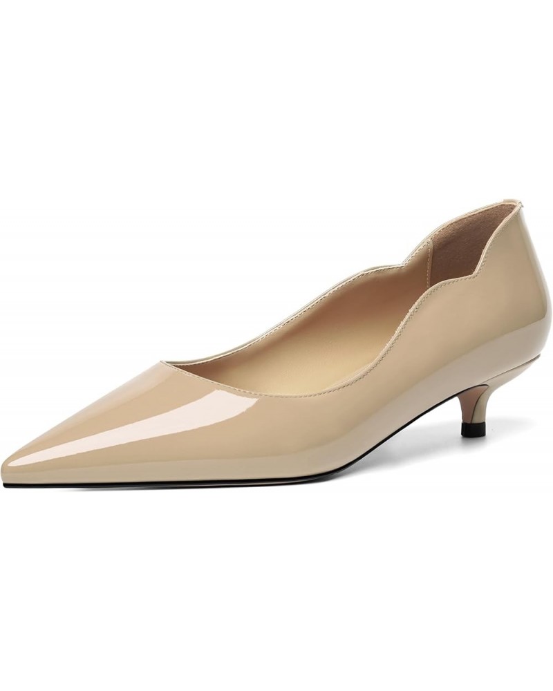 Womens Pointed Toe Casual Slip On Patent Business Solid Kitten Low Heel Pumps Shoes 1.5 Inch Beige $37.23 Pumps