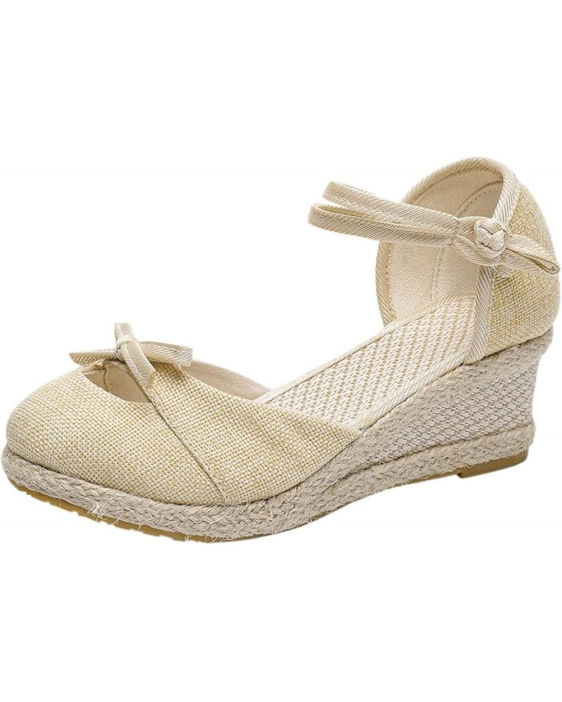 Women's Cotton Fabric Espadrille Platform Sandals Summer Weave Breathable Round Toe Sandals Comfortable Beach Beige 9 $18.10 ...