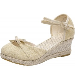 Women's Cotton Fabric Espadrille Platform Sandals Summer Weave Breathable Round Toe Sandals Comfortable Beach Beige 9 $18.10 ...