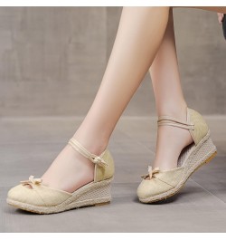 Women's Cotton Fabric Espadrille Platform Sandals Summer Weave Breathable Round Toe Sandals Comfortable Beach Beige 9 $18.10 ...