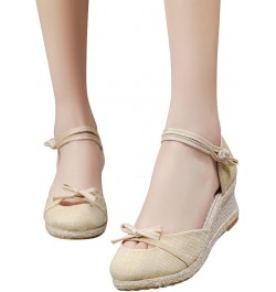 Women's Cotton Fabric Espadrille Platform Sandals Summer Weave Breathable Round Toe Sandals Comfortable Beach Beige 9 $18.10 ...