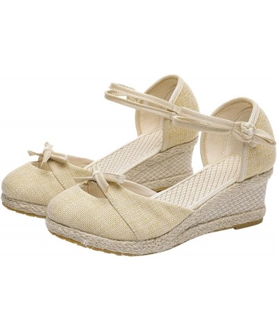 Women's Cotton Fabric Espadrille Platform Sandals Summer Weave Breathable Round Toe Sandals Comfortable Beach Beige 9 $18.10 ...