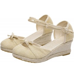 Women's Cotton Fabric Espadrille Platform Sandals Summer Weave Breathable Round Toe Sandals Comfortable Beach Beige 9 $18.10 ...