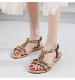 Summer Beach Sandals for Women 2024, Rhinestone Sandals for Women Bohemian Open Toe Sandals with Elastic Strap Brown $19.46 S...