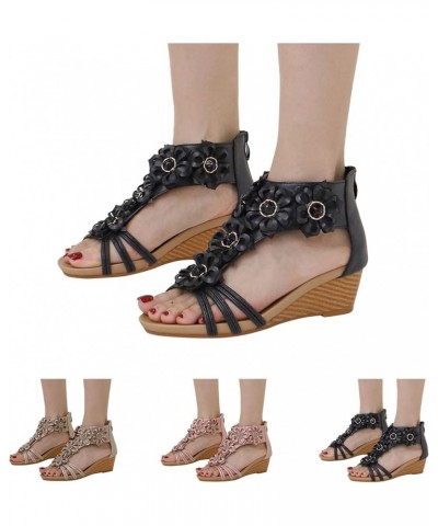 Women's Flat Sandals Breathable Square Toe Women Flat Sandals Casual Wedding Dress Leather Sandals Thong T-Strap Clearance 4-...