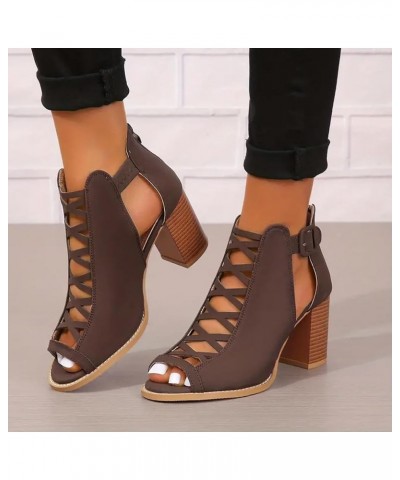 Women's Chunky Heeled Sandals Peep Toe Cut-out Buckle Strap Stacked Retro High Heels Shoes Fashion Office Party Sandal T-756 ...