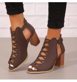 Women's Chunky Heeled Sandals Peep Toe Cut-out Buckle Strap Stacked Retro High Heels Shoes Fashion Office Party Sandal T-756 ...