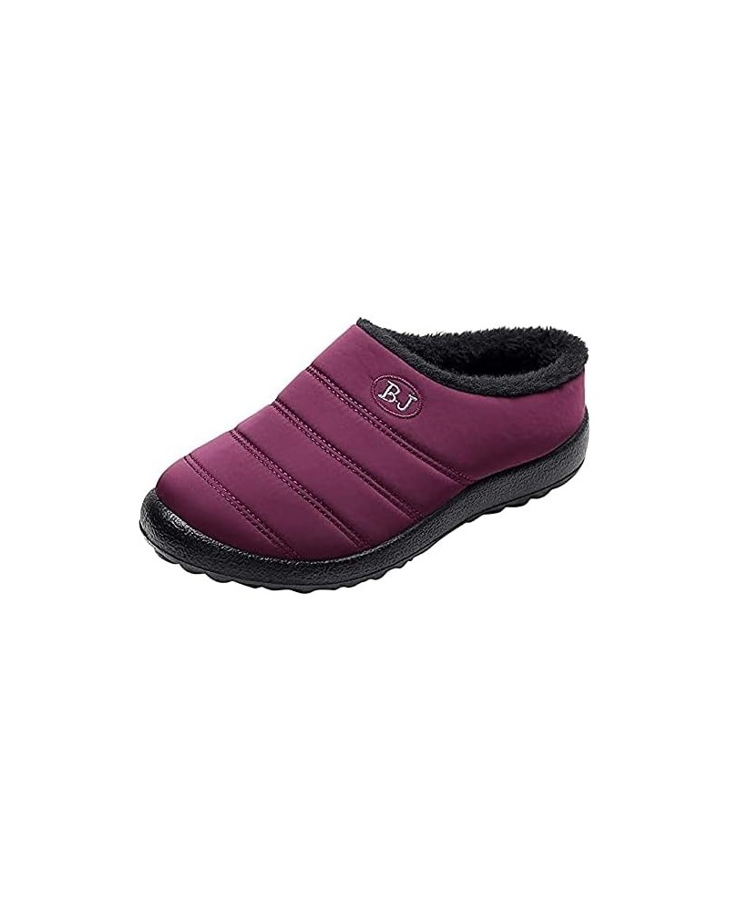 LONG-M Plus Velvet Slippers Non-Slip Breathable Slippers Winter Warm Indoor Slippers Outdoor Flat Slippers 35 Purple $17.81 S...