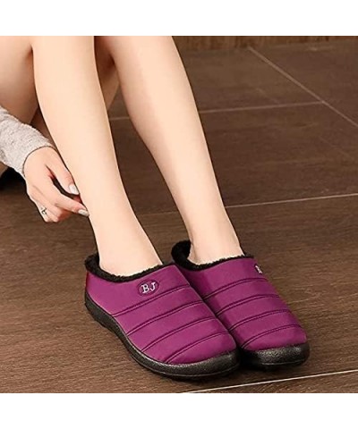 LONG-M Plus Velvet Slippers Non-Slip Breathable Slippers Winter Warm Indoor Slippers Outdoor Flat Slippers 35 Purple $17.81 S...