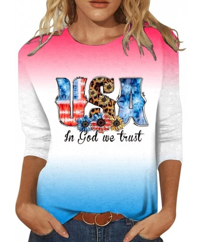 Fourth of July Shirt Women Comfortable 3/4 Sleeve Independence Day Shirts Suitable Summer Women Long Sleeve Tee Pink $11.24 S...