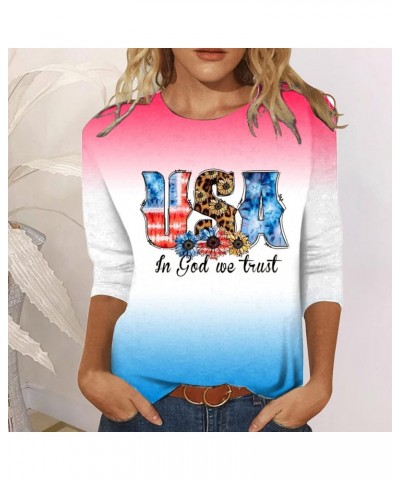 Fourth of July Shirt Women Comfortable 3/4 Sleeve Independence Day Shirts Suitable Summer Women Long Sleeve Tee Pink $11.24 S...