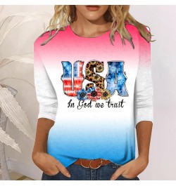 Fourth of July Shirt Women Comfortable 3/4 Sleeve Independence Day Shirts Suitable Summer Women Long Sleeve Tee Pink $11.24 S...