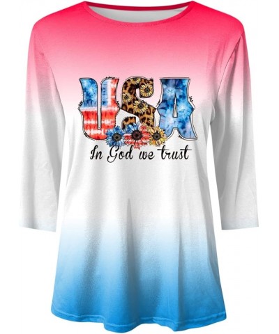 Fourth of July Shirt Women Comfortable 3/4 Sleeve Independence Day Shirts Suitable Summer Women Long Sleeve Tee Pink $11.24 S...