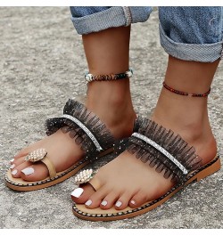 Womens Floral Pearl Flat Sandals Toe Ring Beach Shoes Gladiator Slip-On Flats Sandals Retro Roman Open Toe Slipper 015black $...