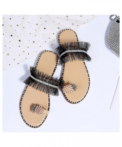 Womens Floral Pearl Flat Sandals Toe Ring Beach Shoes Gladiator Slip-On Flats Sandals Retro Roman Open Toe Slipper 015black $...