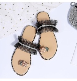 Womens Floral Pearl Flat Sandals Toe Ring Beach Shoes Gladiator Slip-On Flats Sandals Retro Roman Open Toe Slipper 015black $...