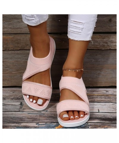 Women'S Sandals Size 10 Ladies Fashion Solid Color Breathable Mesh Fish Mouth Casual Flat Sandals Women Sandal Pink $13.58 Sa...