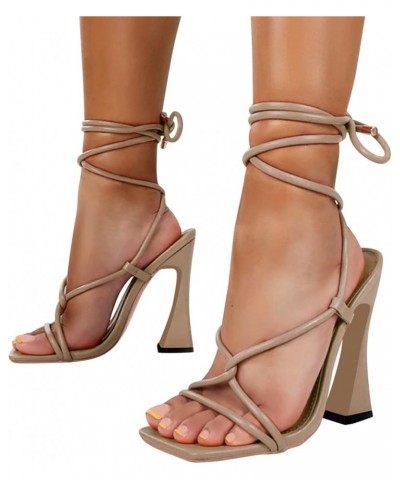 Sandals for Women Dressy Summer,Womens Platform Square Toe Ankle Strap Block Heels Pumps Wedding Pumps Shoes Z010-beige $18.4...