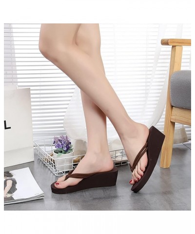 Women's Slip on Slippers Women's Summer Coffee Double Belt Non Slip Clip High Heeled Korean Version Beach Sandals (Coffee, 9)...