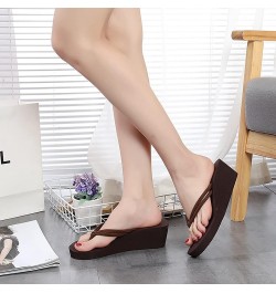 Women's Slip on Slippers Women's Summer Coffee Double Belt Non Slip Clip High Heeled Korean Version Beach Sandals (Coffee, 9)...